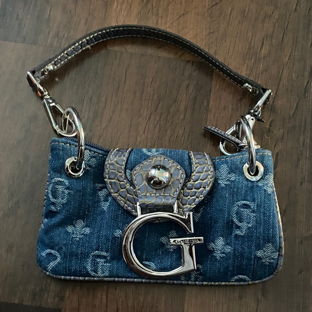 Guess Denim and Silver Clutch